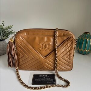 Chanel Quilted Lambskin Herringbone Crossbody Bag 100% authentic with COA & card